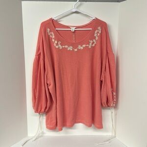 CASLON 3X Coral Light Weight 3/4 Length Top NWT